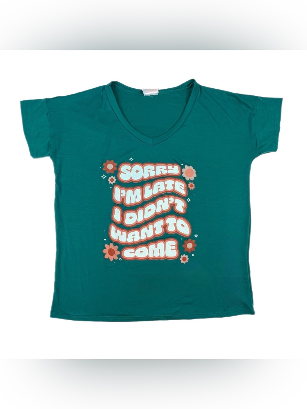 LuLaRoe Lisa V-Neck Top-Size Medium- “Sorry I’m Late. I didn’t want to come.”